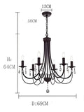 Black iron chandelier with crystal pendant dining room lighting