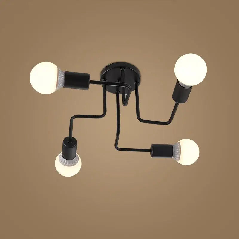 Industrial black iron kitchen ceiling lamp with 4 lights