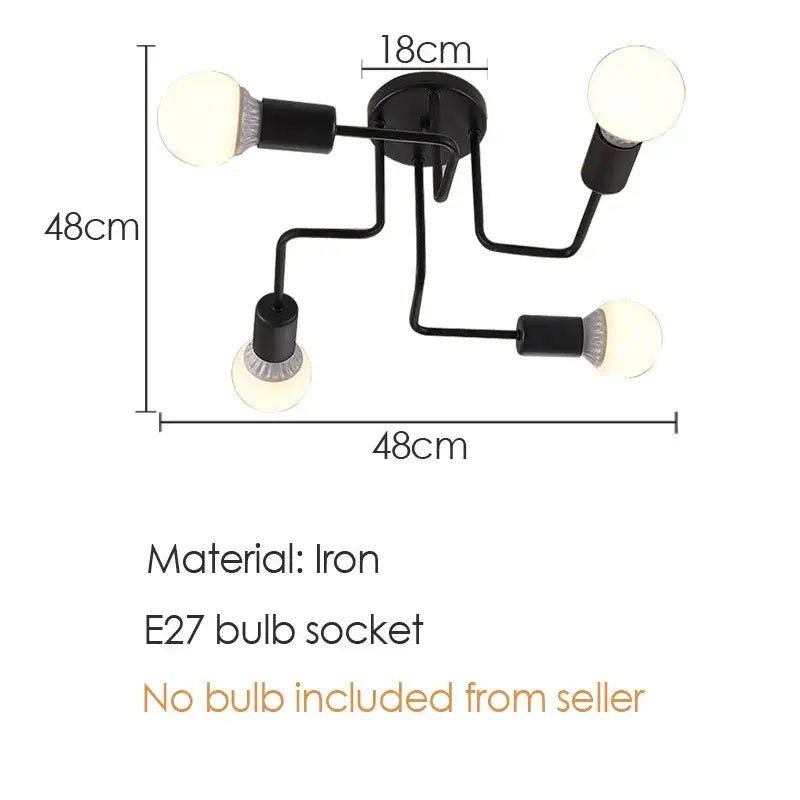 Industrial black iron kitchen ceiling lamp with 4 lights