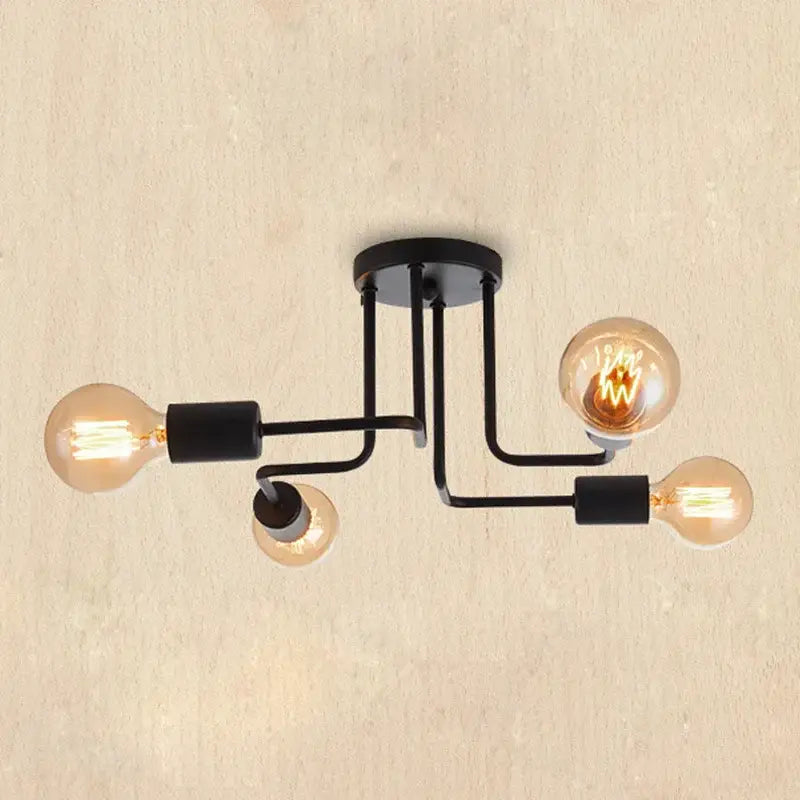 Industrial black iron kitchen ceiling lamp with 4 lights