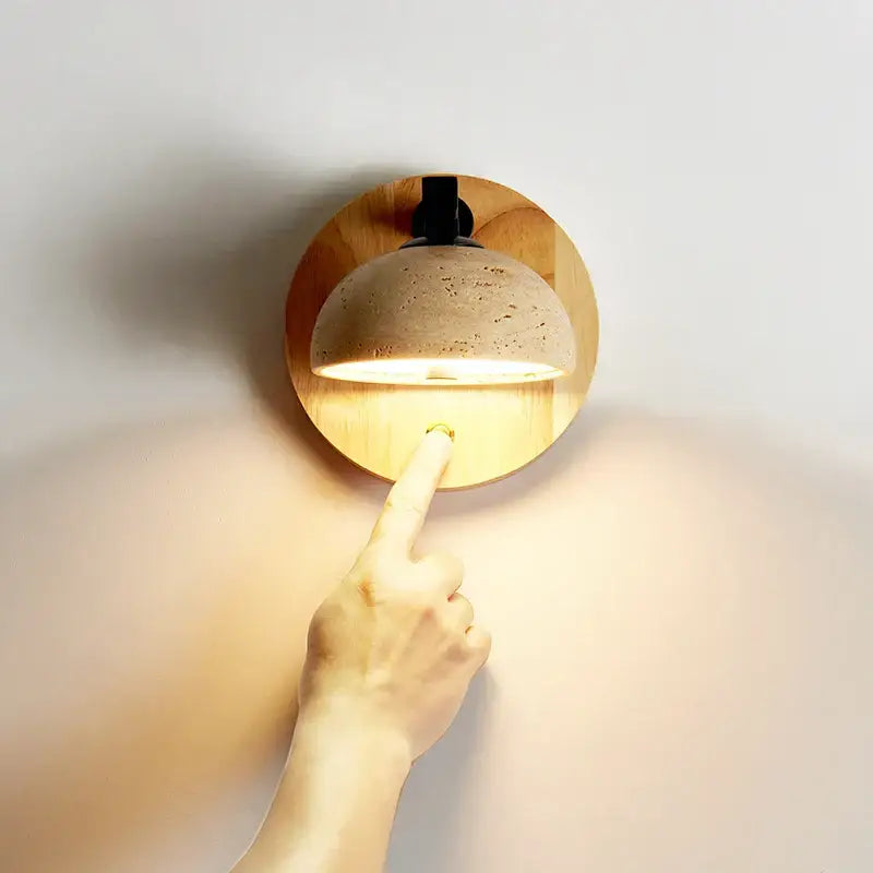 Modern wood and black iron led wall sconce bedroom light
