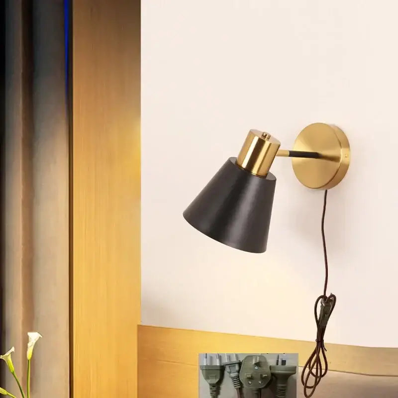Modern black iron led wall sconce gold & black bedroom spotlight