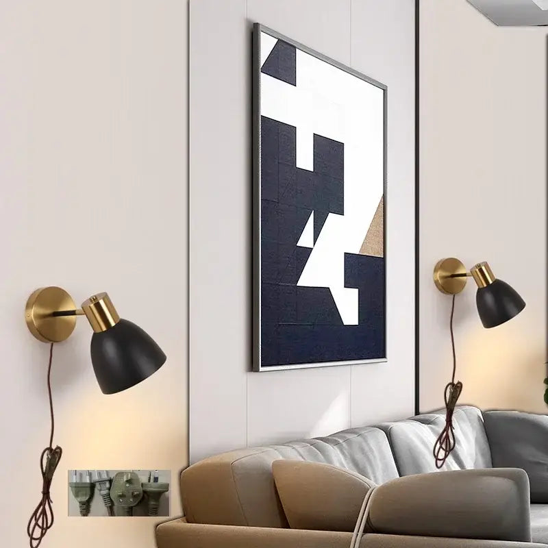 Modern black iron led wall sconce gold & black bedroom spotlight
