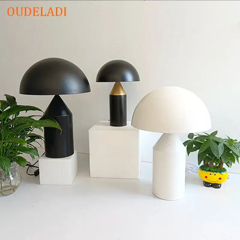 Matte black & white iron mushroom table lamp for bedroom and living room