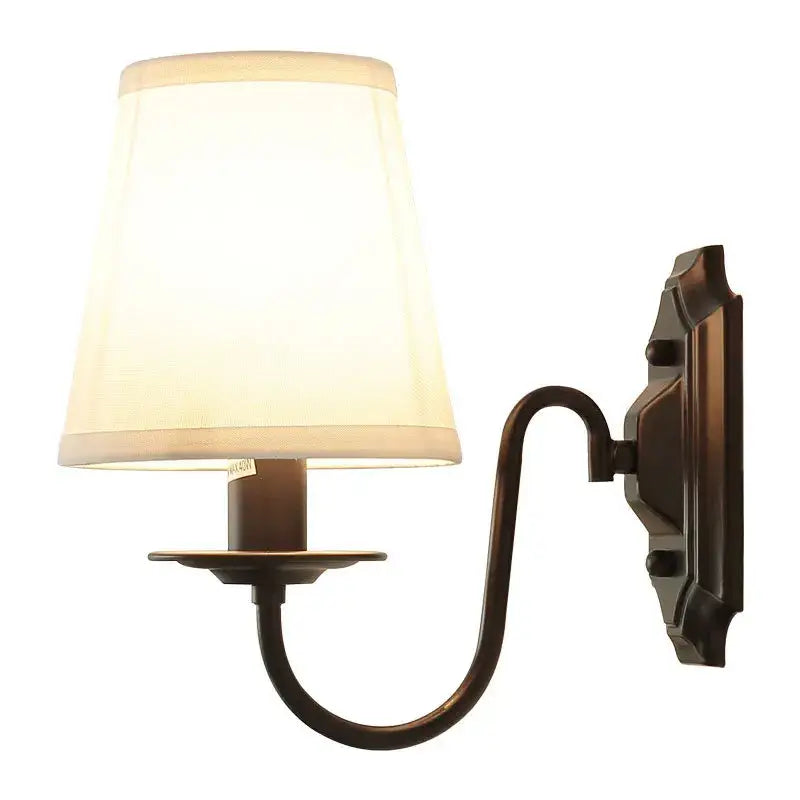 Antique bronze iron wall lamp with cream fabric shade for bedroom