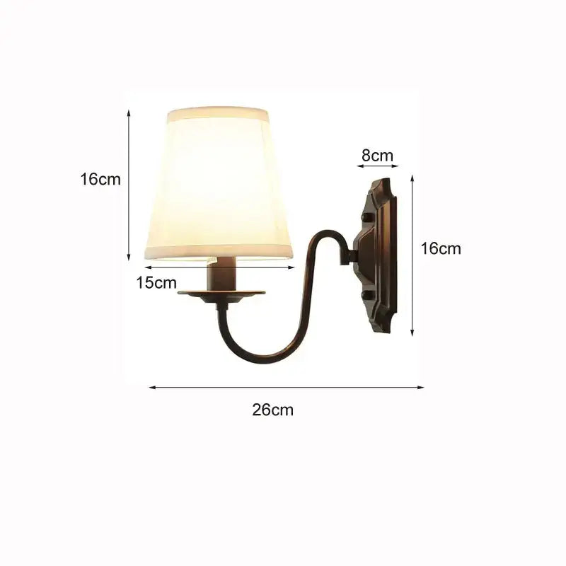 Antique bronze iron wall lamp with cream fabric shade for bedroom