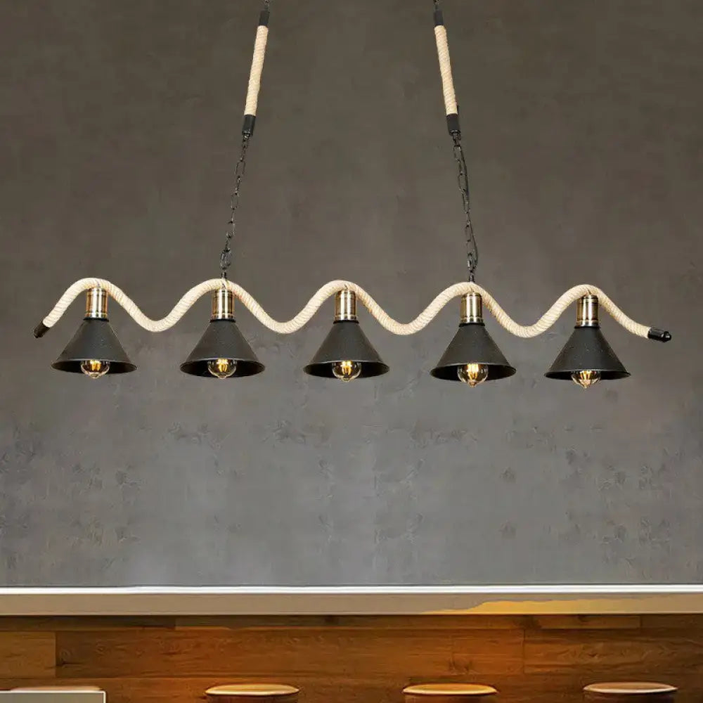 Industrial black & cream hemp rope island pendant kitchen light