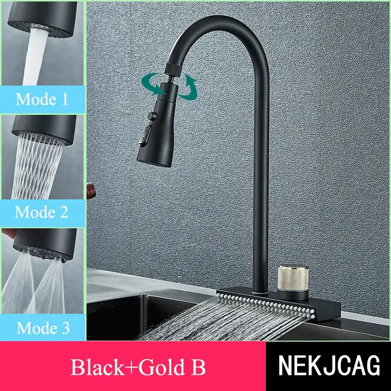 Matte black kitchen faucet with flexible pull out nozzle