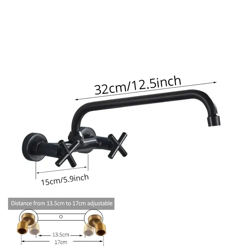 Matte black wall mounted kitchen faucet with swivel spout