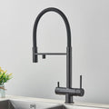 Matte black kitchen faucet with purifier and dual handles