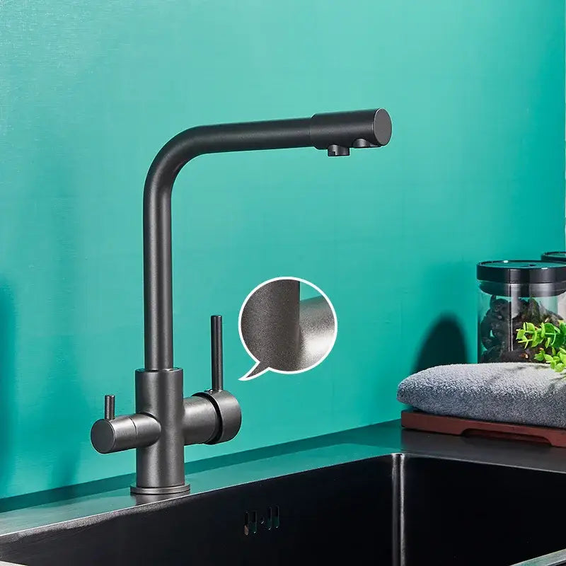Modern matte black kitchen faucet with purification feature