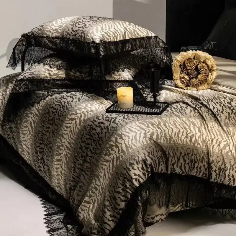 Black lace leopard egyptian cotton bedding set bedroom decor