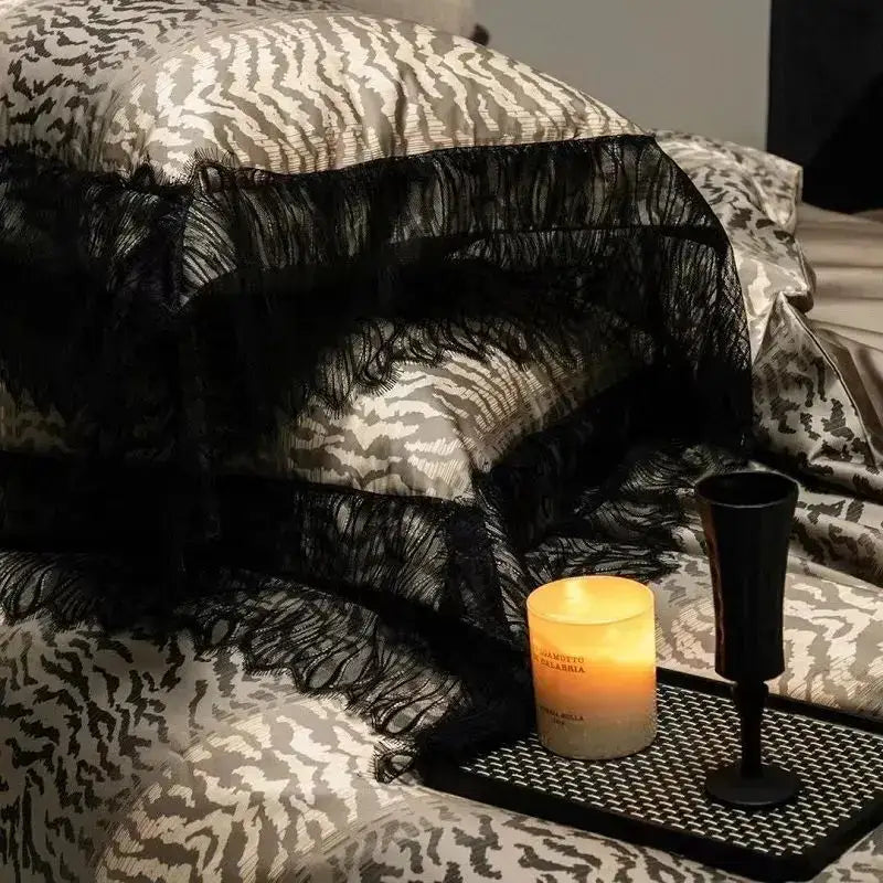Black lace leopard egyptian cotton bedding set bedroom decor