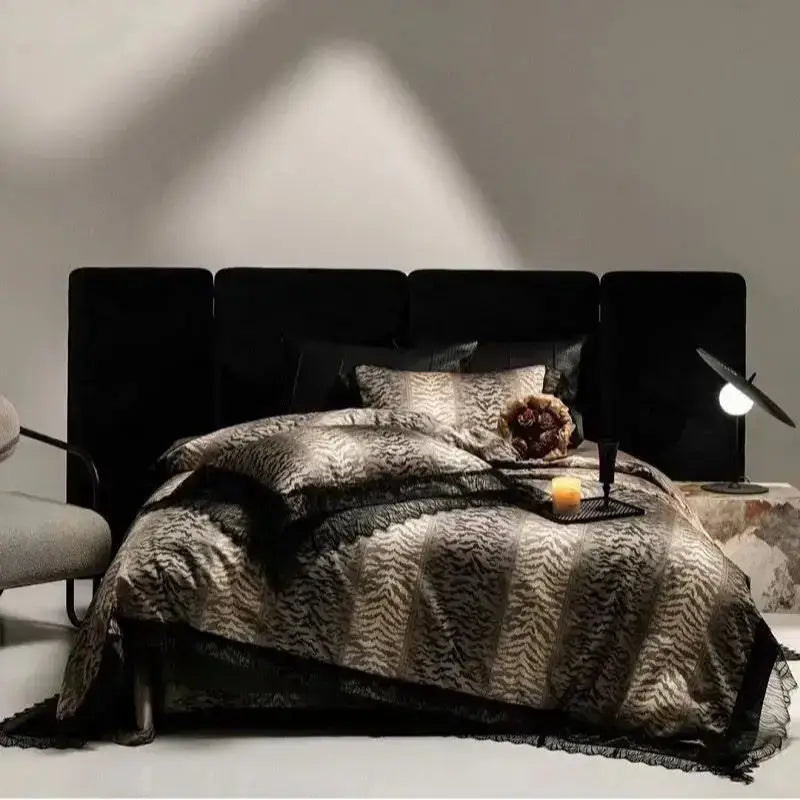 Black lace leopard egyptian cotton bedding set bedroom decor