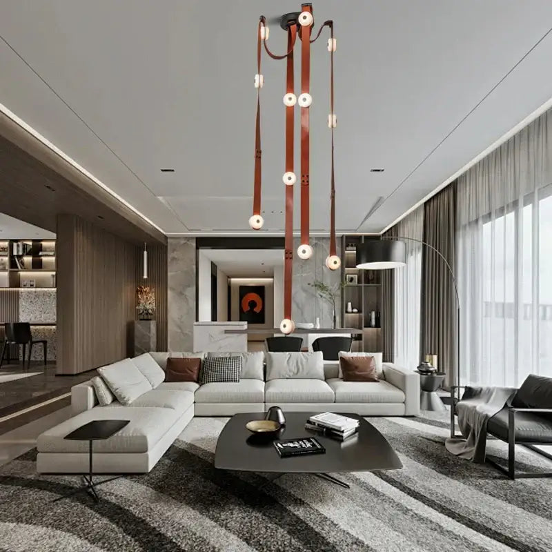Black leather marble adjustable led chandelier dining room light
