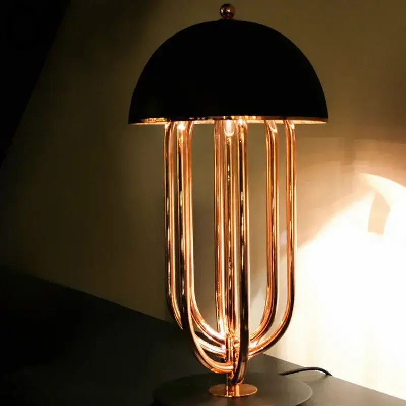 Modern black and copper led bedside table lamp for bedroom