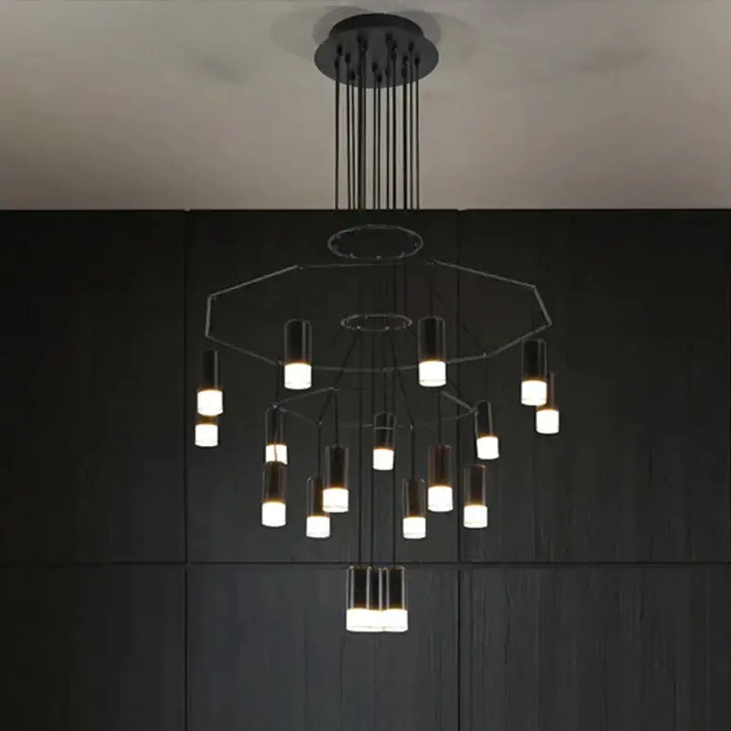 Geometric black led linear chandelier for dining room