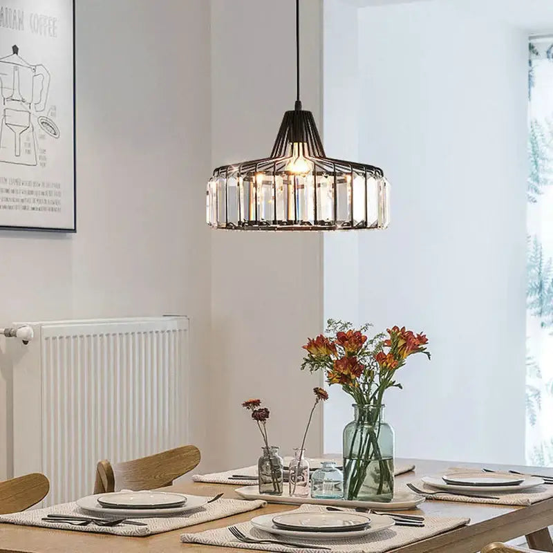 Modern black led pendant chandelier with crystals for dining room