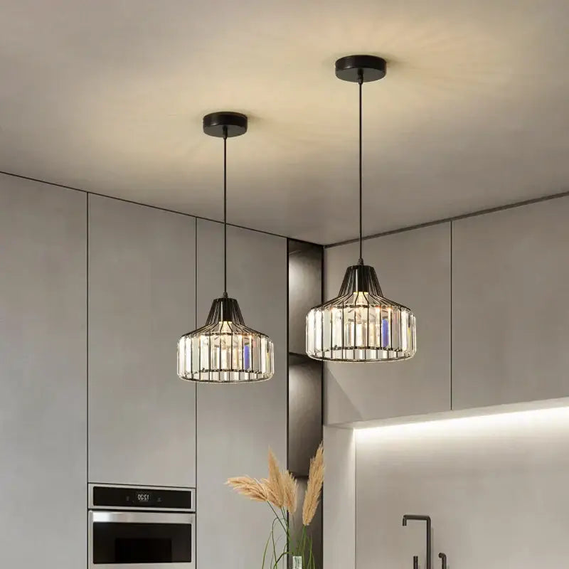 Modern black led pendant chandelier with crystals for dining room