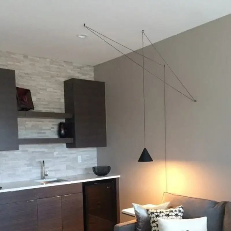 Modern minimalist black led pendant – dining room conical light