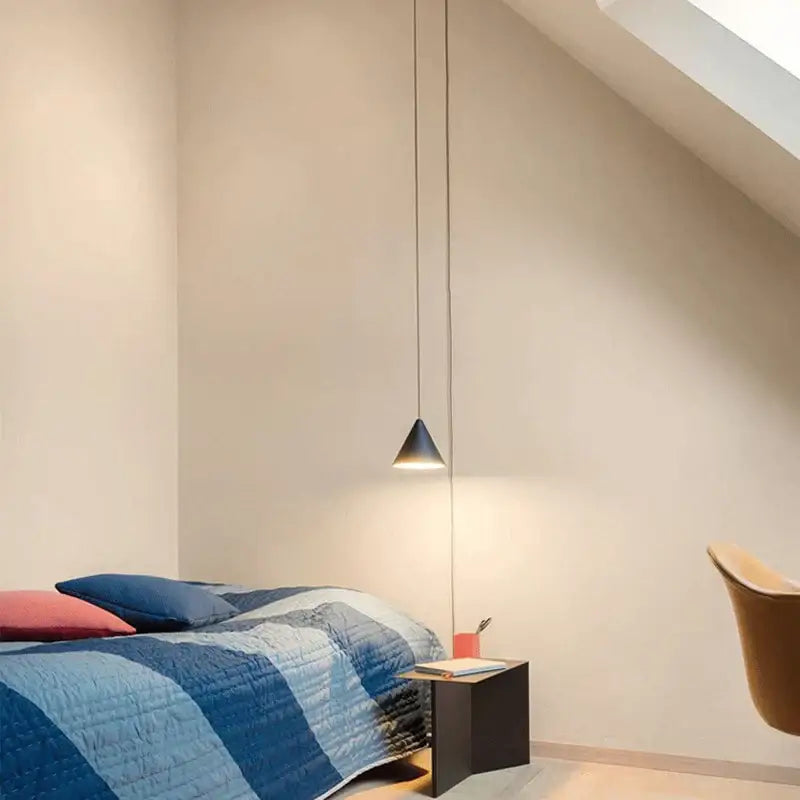 Modern minimalist black led pendant – dining room conical light