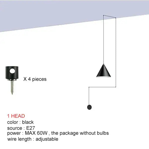 Modern minimalist black led pendant – dining room conical light