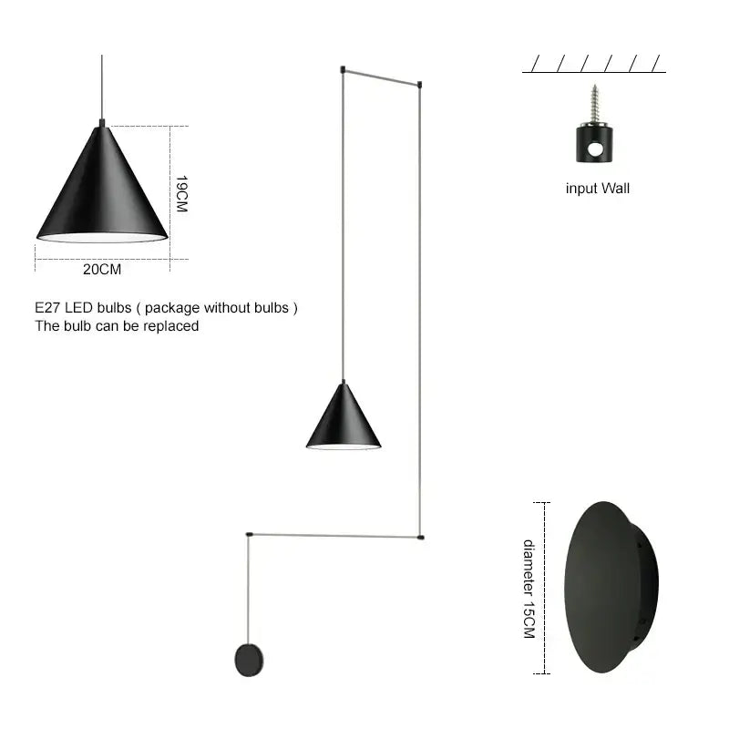 Modern minimalist black led pendant – dining room conical light