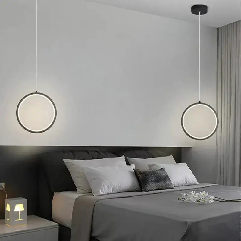 Modern minimalist black led pendant light for bedroom glow