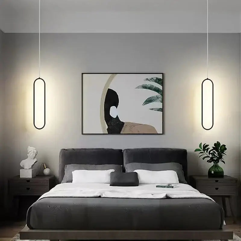 Modern minimalist black led pendant light for bedroom glow