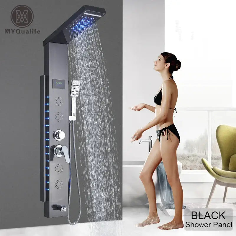 Modern black led shower panel bathroom faucet with 5 functions