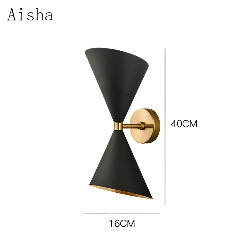 Modern black & gold led wall lamp bedroom conical sconce