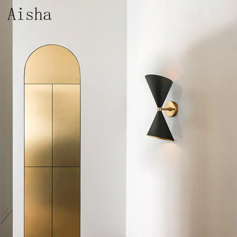 Modern black & gold led wall lamp bedroom conical sconce