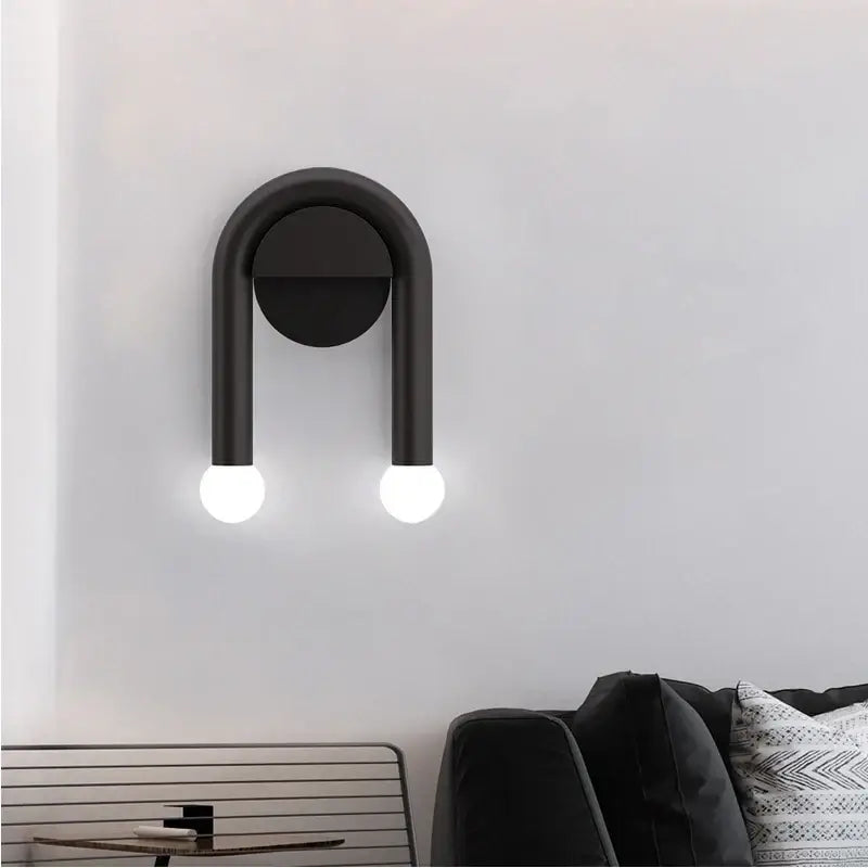 Modern black led wall lamp living room u-shaped dual sphere sconce