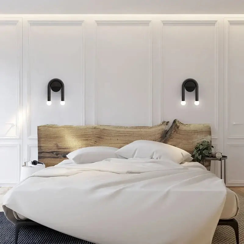 Modern black led wall lamp living room u-shaped dual sphere sconce