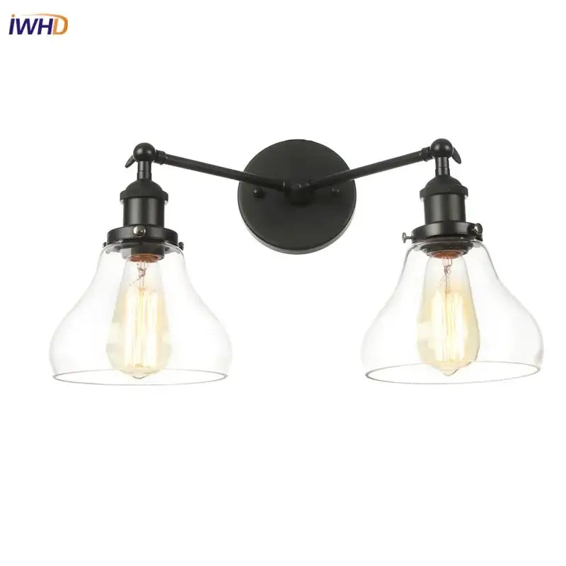 Industrial black led wall sconce with glass shades for bedroom