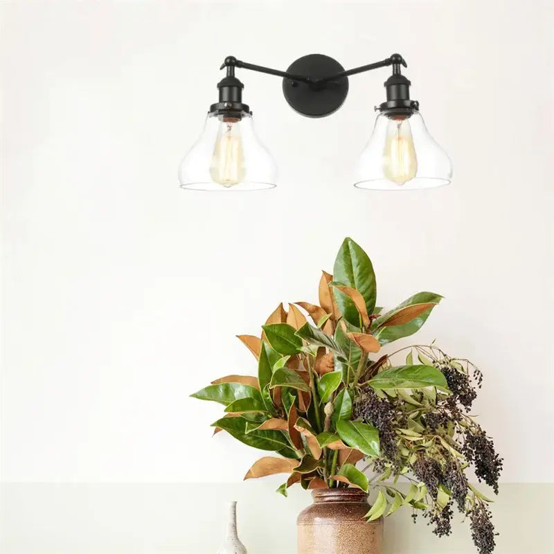 Industrial black led wall sconce with glass shades for bedroom