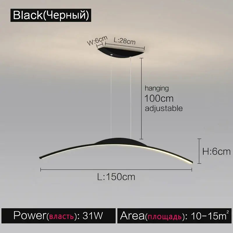 Modern minimalist black line chandelier dining room pendant light