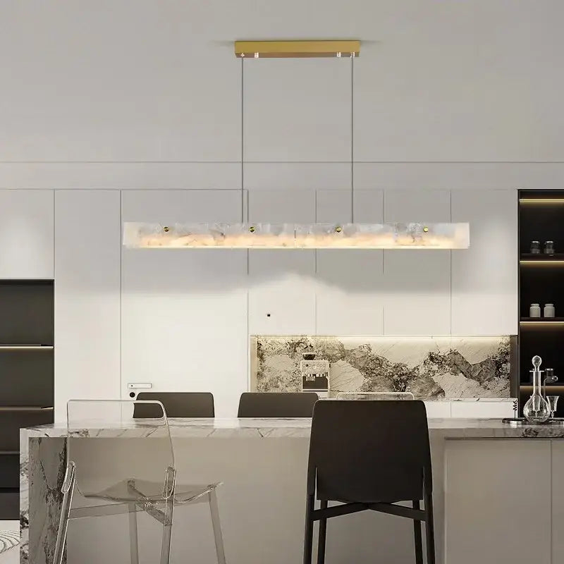 Modern black marble pendant chandelier – dining room rectangular light
