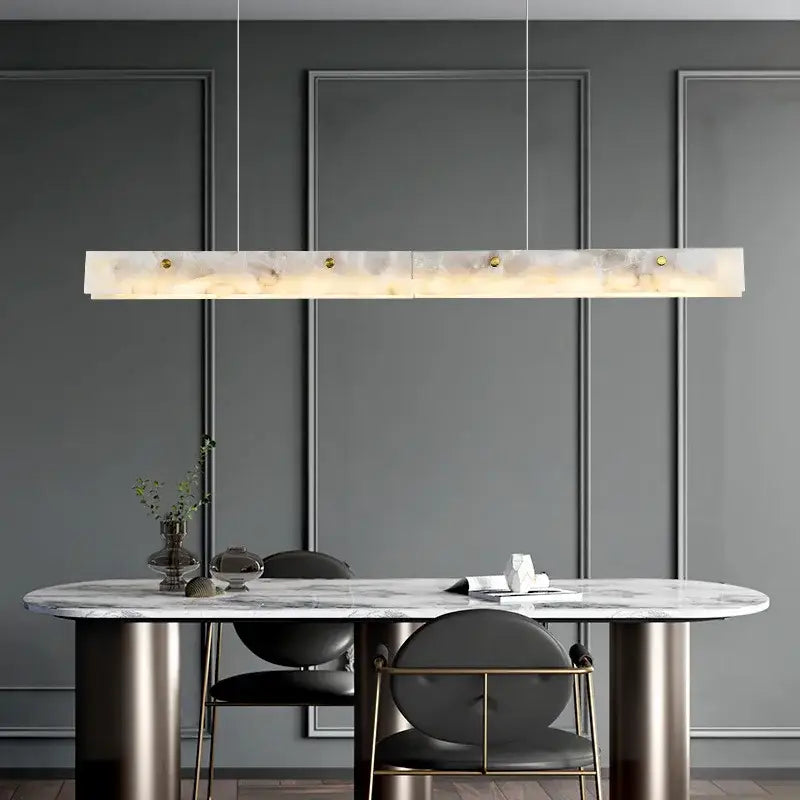 Modern black marble pendant chandelier – dining room rectangular light