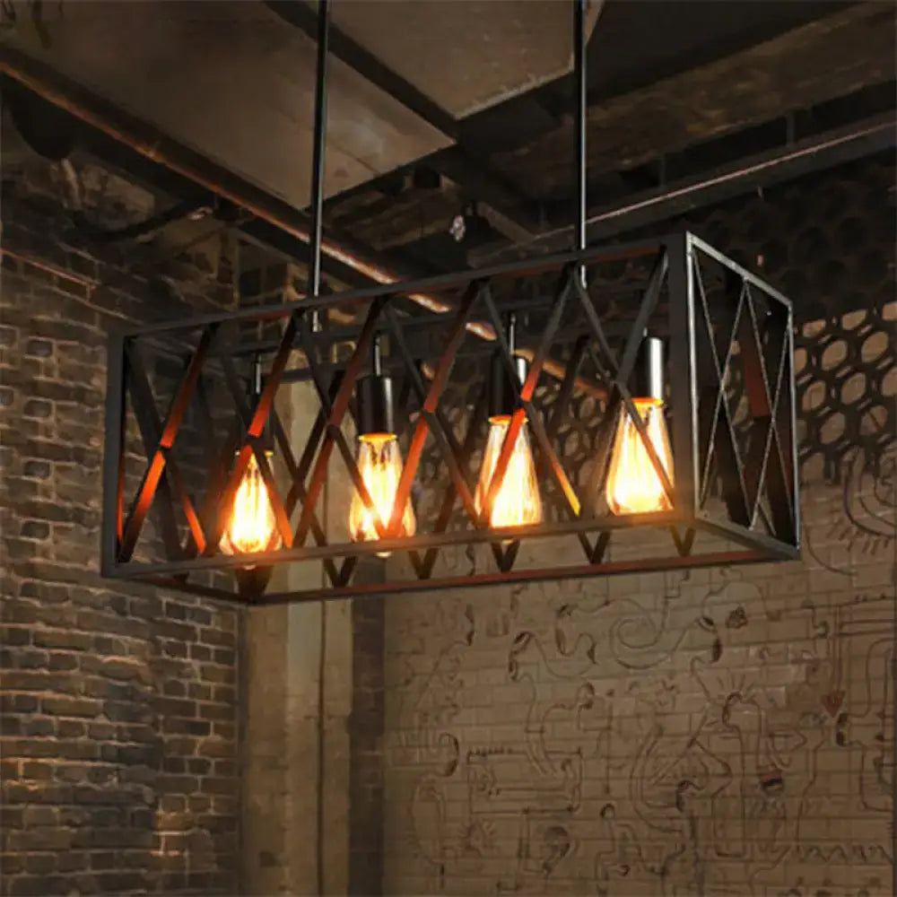 Industrial black metal suspension pendant light for dining room