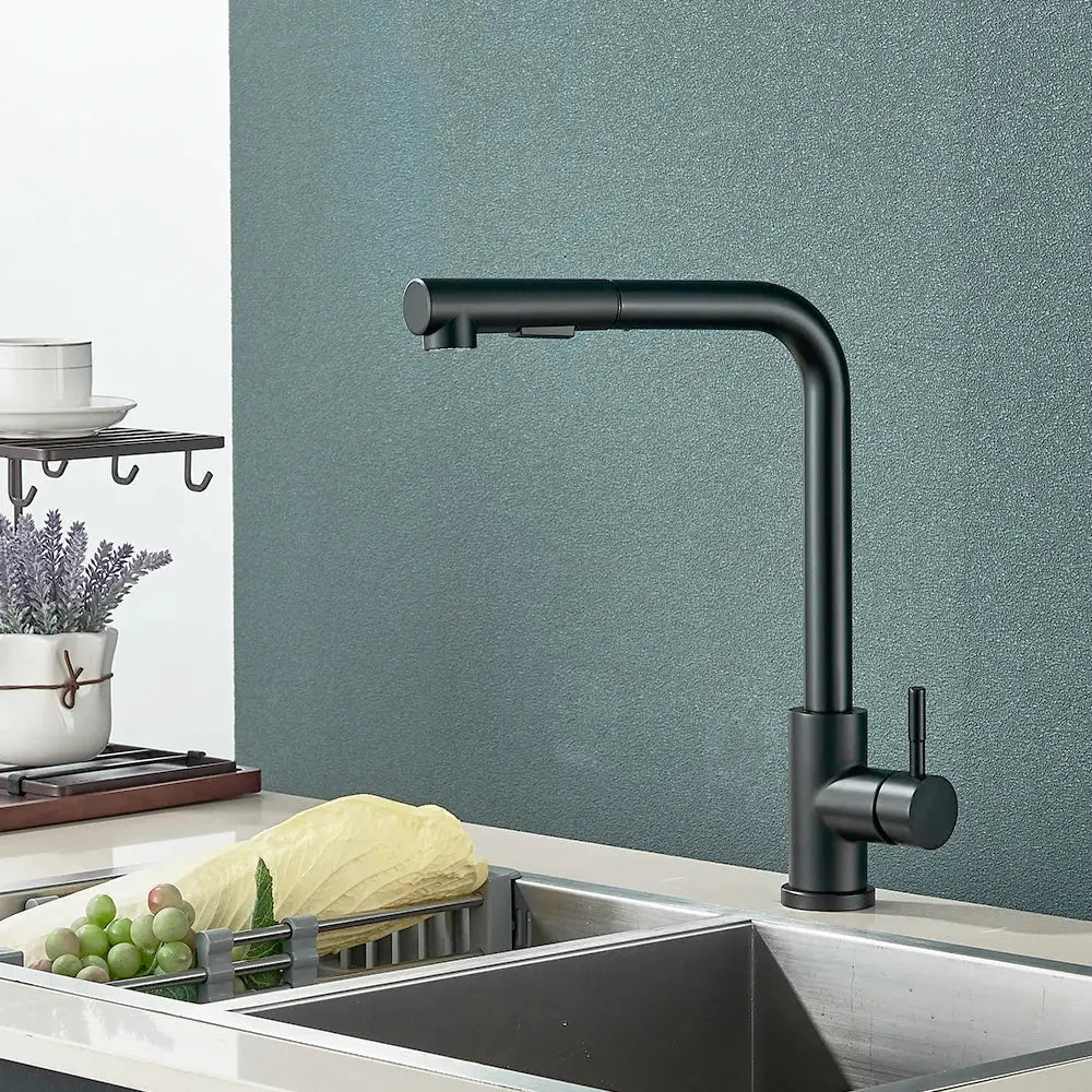 DecorBites™ Black Pull Out Kitchen Faucet 360° Rotation 2 Ways Nozzle Hot Cold Mixer Tap