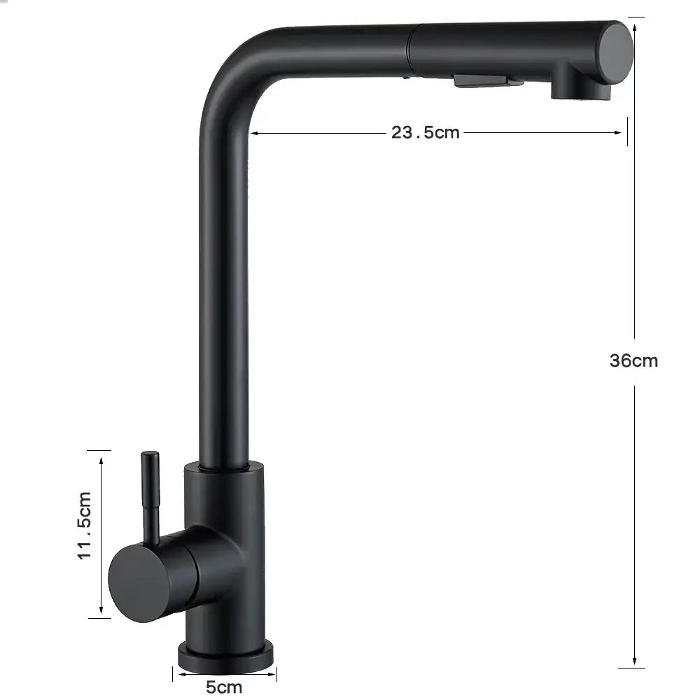 DecorBites™ Black Pull Out Kitchen Faucet 360° Rotation 2 Ways Nozzle Hot Cold Mixer Tap