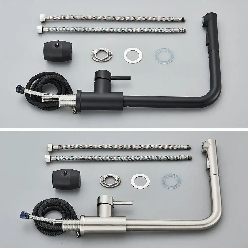 DecorBites™ Black Pull Out Kitchen Faucet 360° Rotation 2 Ways Nozzle Hot Cold Mixer Tap