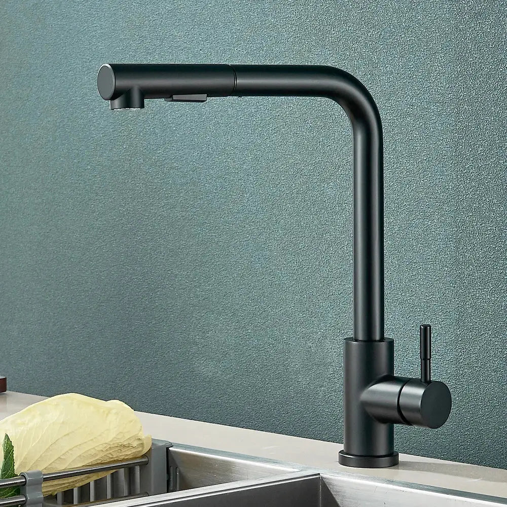 DecorBites™ Black Pull Out Kitchen Faucet 360° Rotation 2 Ways Nozzle Hot Cold Mixer Tap