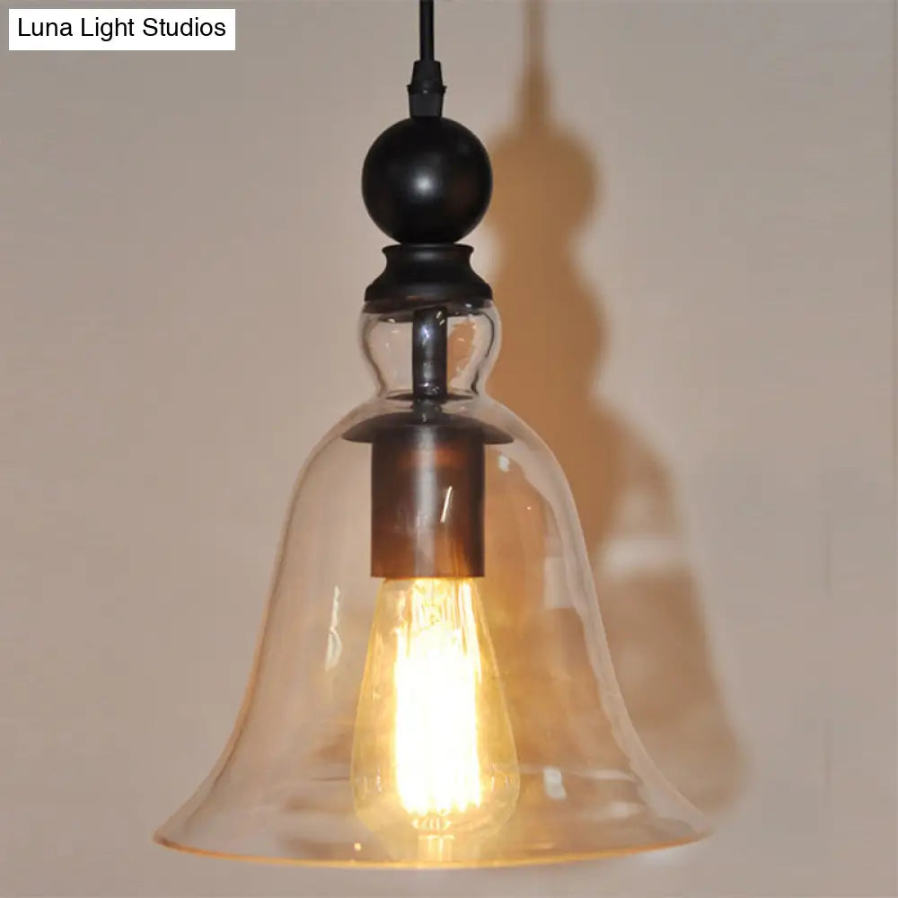 DecorBites™ Black Single Ceiling Pendant Lamp Rustic Bell Clear Glass Suspended Lighting Fixture