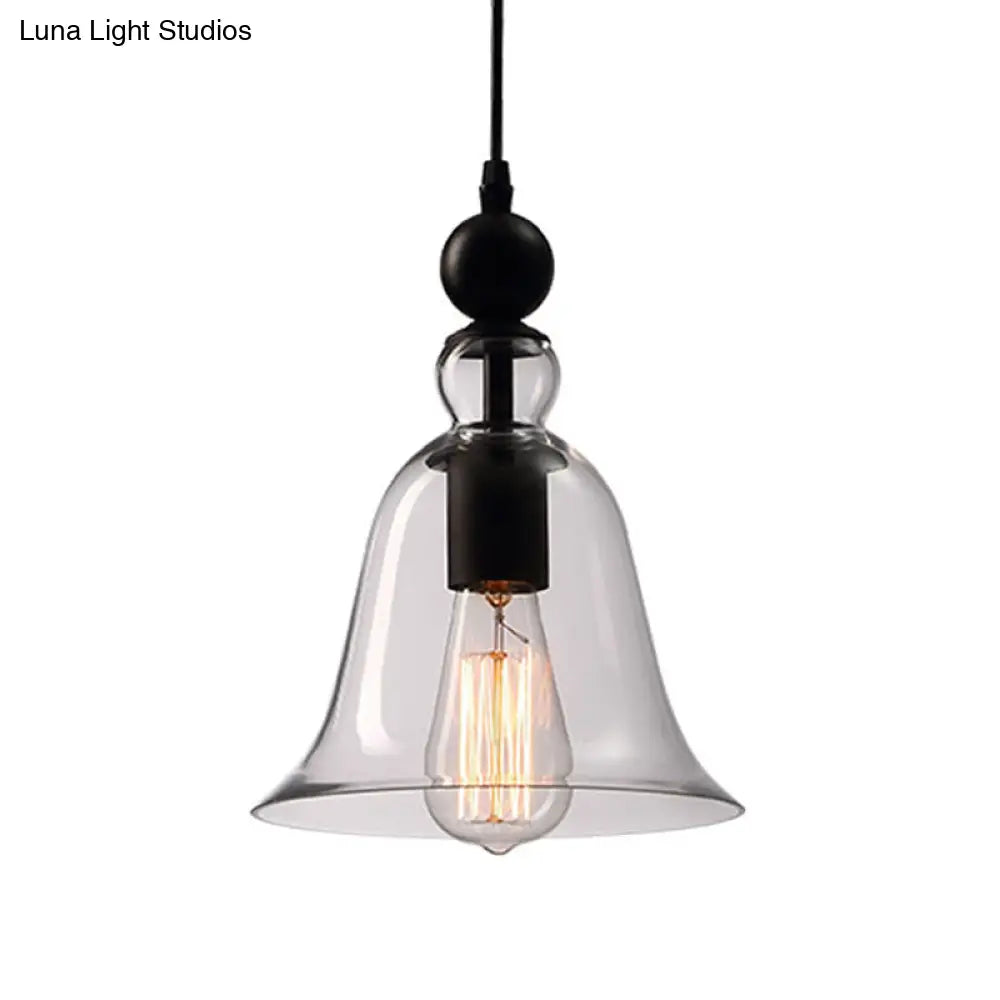 DecorBites™ Black Single Ceiling Pendant Lamp Rustic Bell Clear Glass Suspended Lighting Fixture