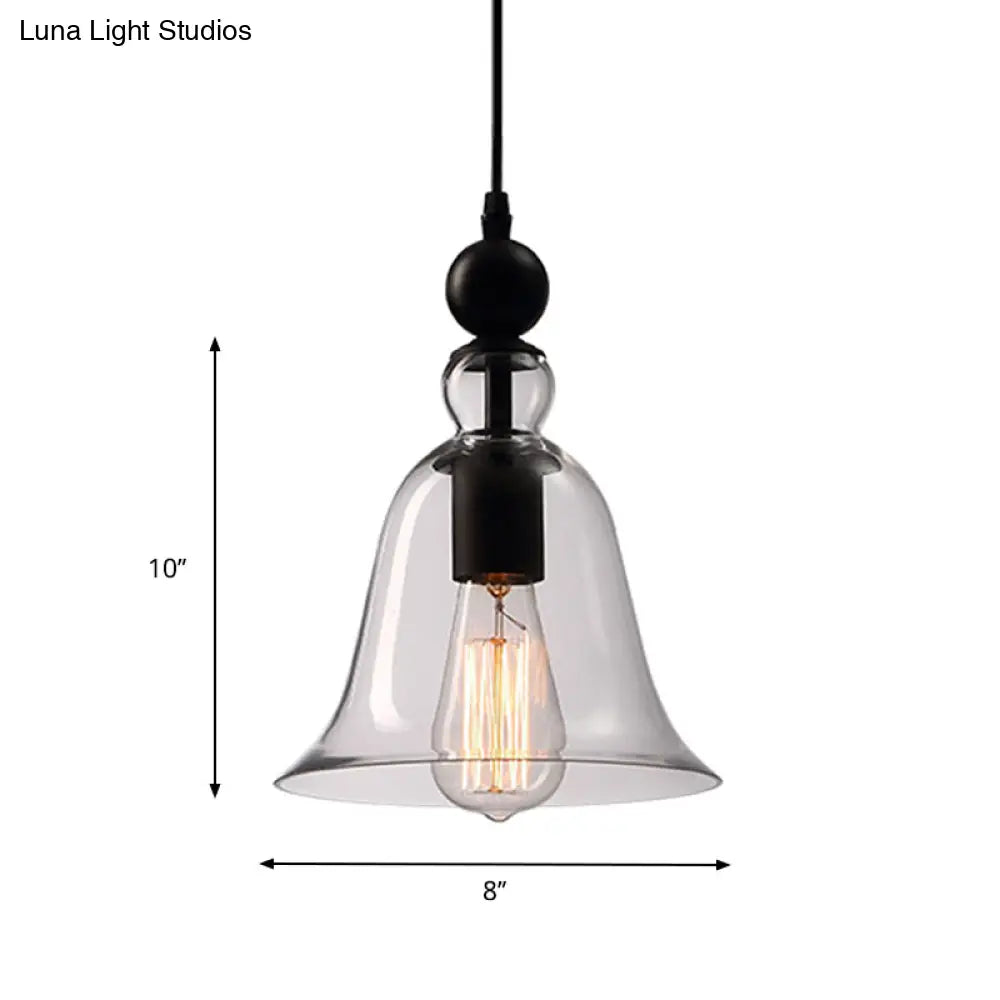 DecorBites™ Black Single Ceiling Pendant Lamp Rustic Bell Clear Glass Suspended Lighting Fixture