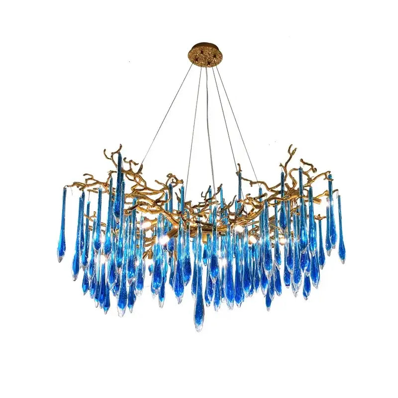 Decorbites blue crystal chandelier gold branching dining room light