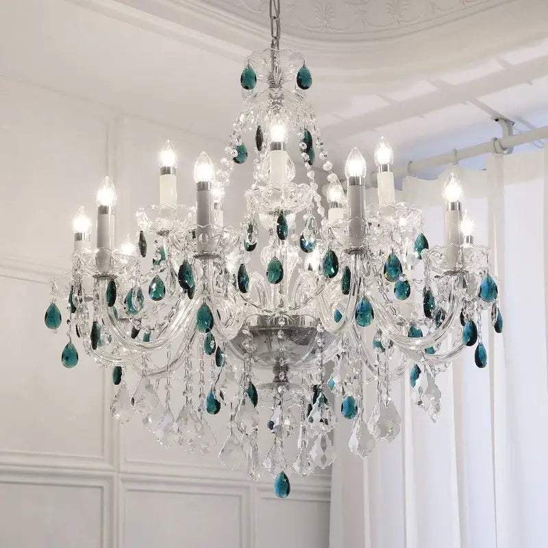DecorBites™ Blue Crystal Chandelier: Luxury E14 Pendant Lights for Living Room and Bedroom