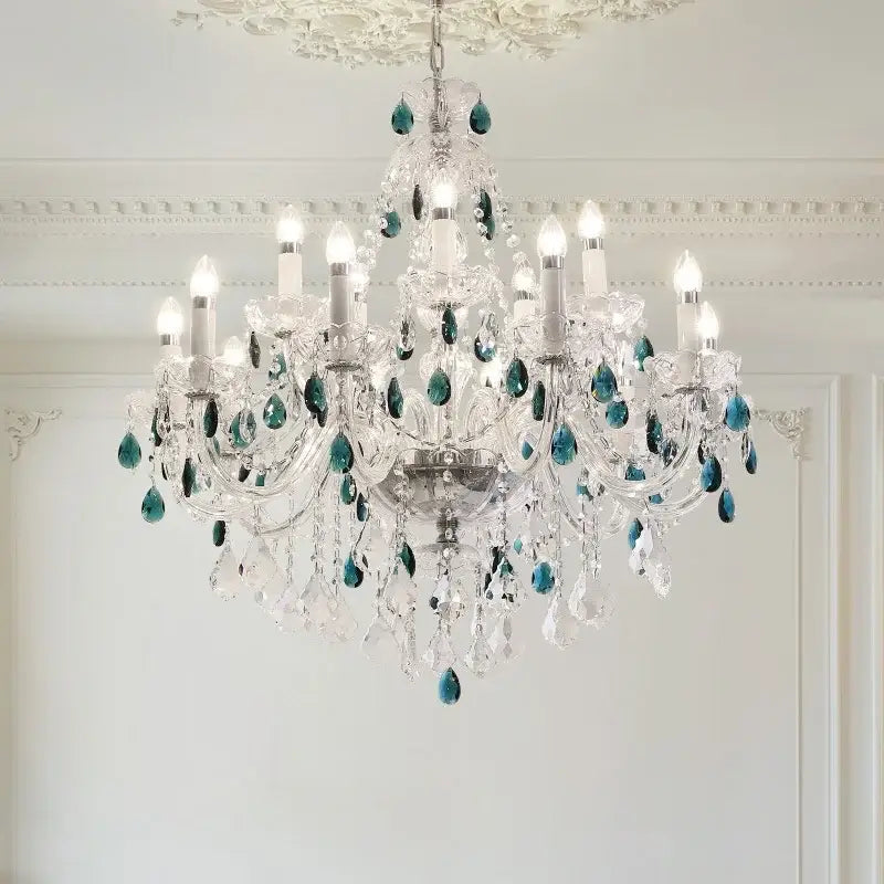 DecorBites™ Blue Crystal Chandelier: Luxury E14 Pendant Lights for Living Room and Bedroom